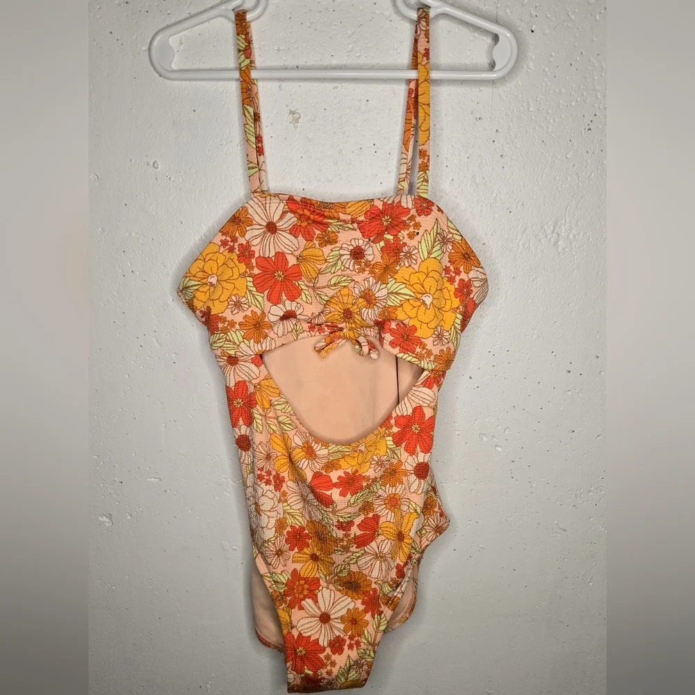Art Class Floral Kids Swim One Piece - Orange, Yellow, White